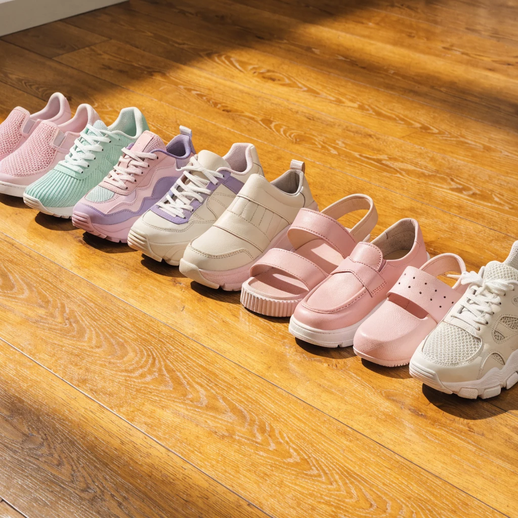 Composizione flat lay scarpe famiglia