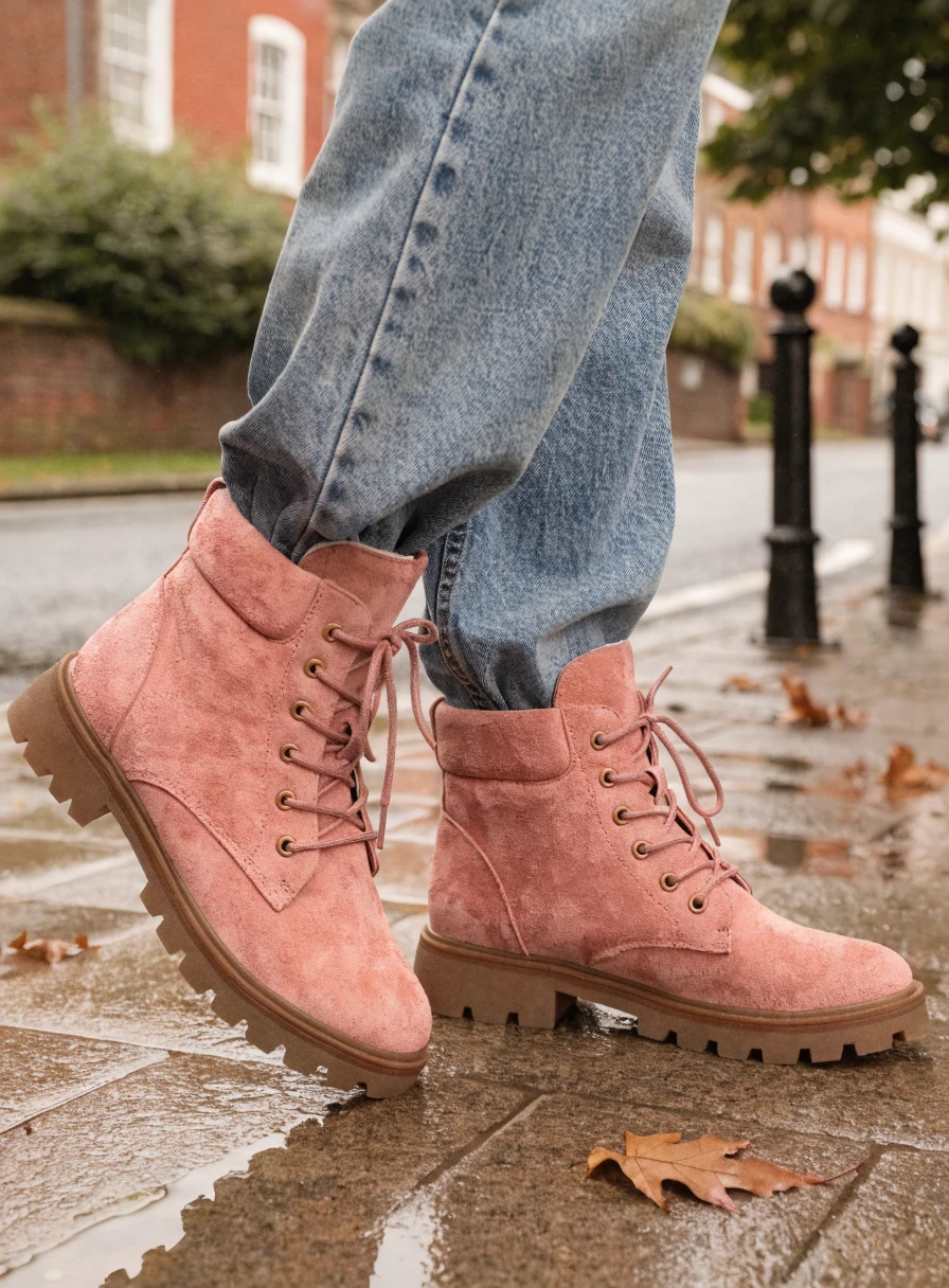 Stivaletti denim e rosa cipria