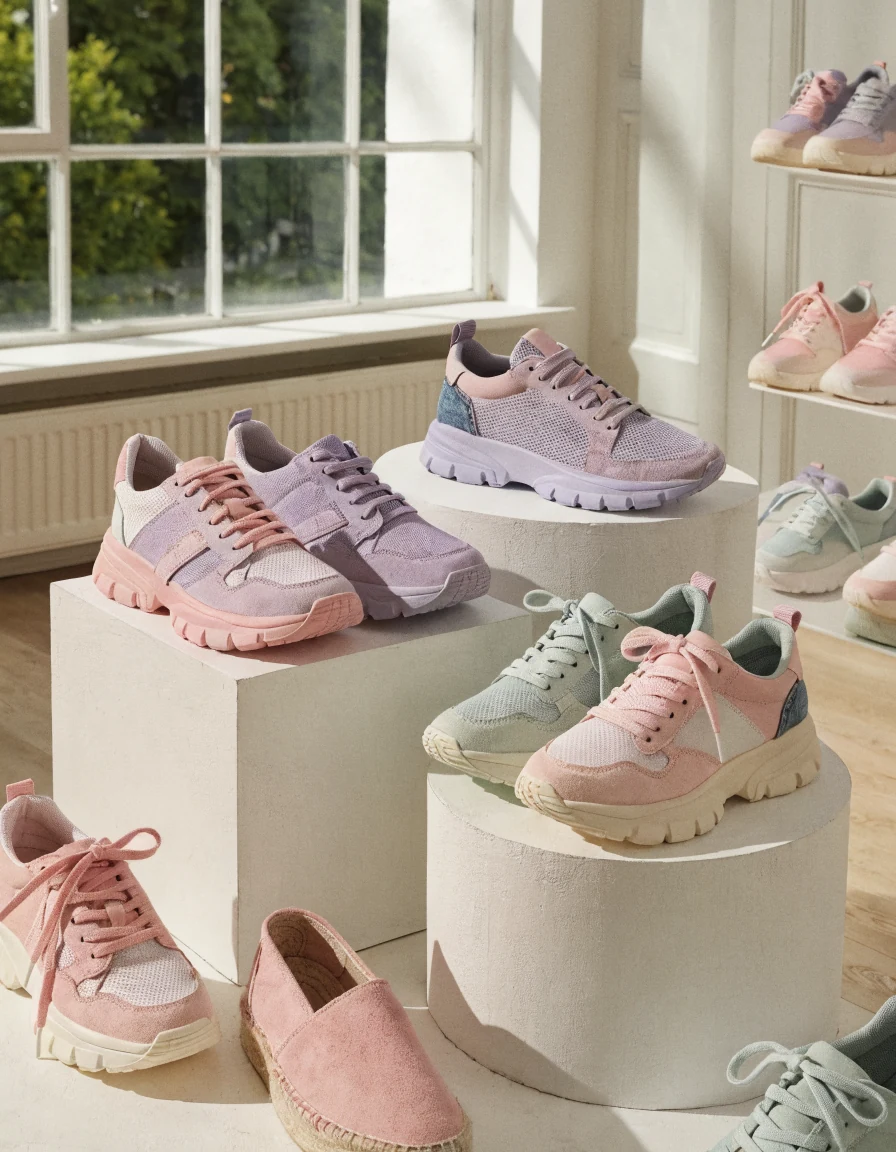Scarpe casual Chipie in stile pastello e denim su sfondo luminoso