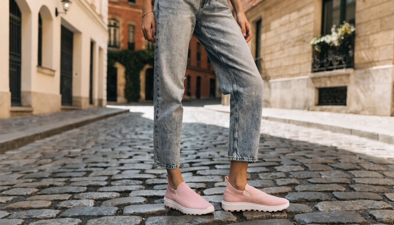 Donna con calzature Chipie slip-on pastello e jeans