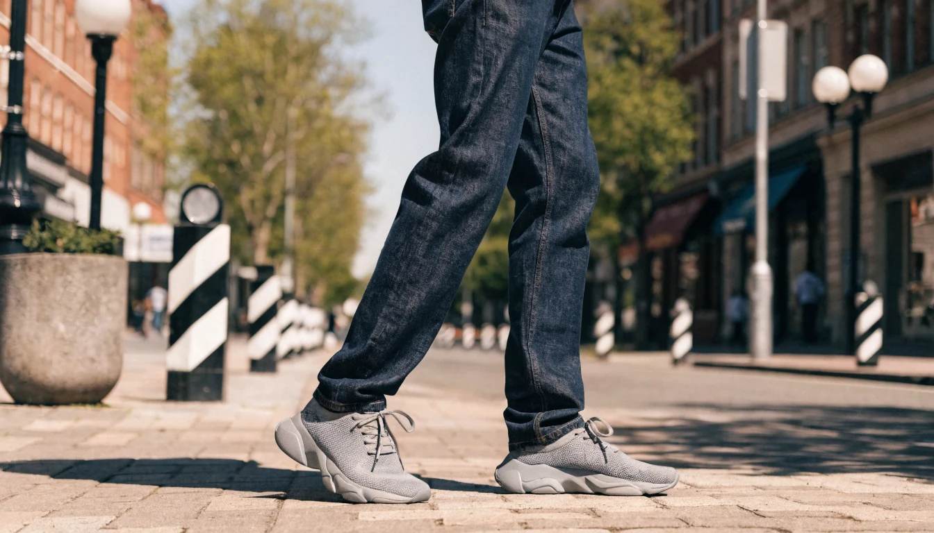 Uomo con sneakers casual stile europeo e denim