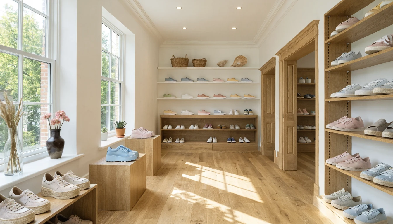 Ambiente studio con calzature esposte
